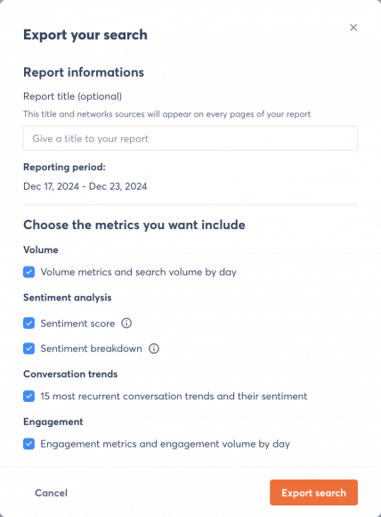 Search export from Agorapulse Listening